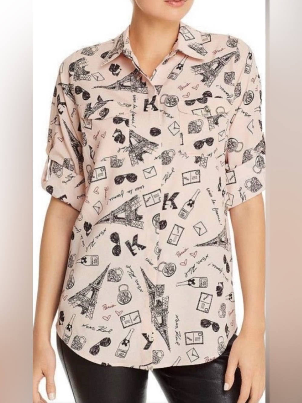 Karl Lagerfeld Paris Blush Pink Button Down Sz M